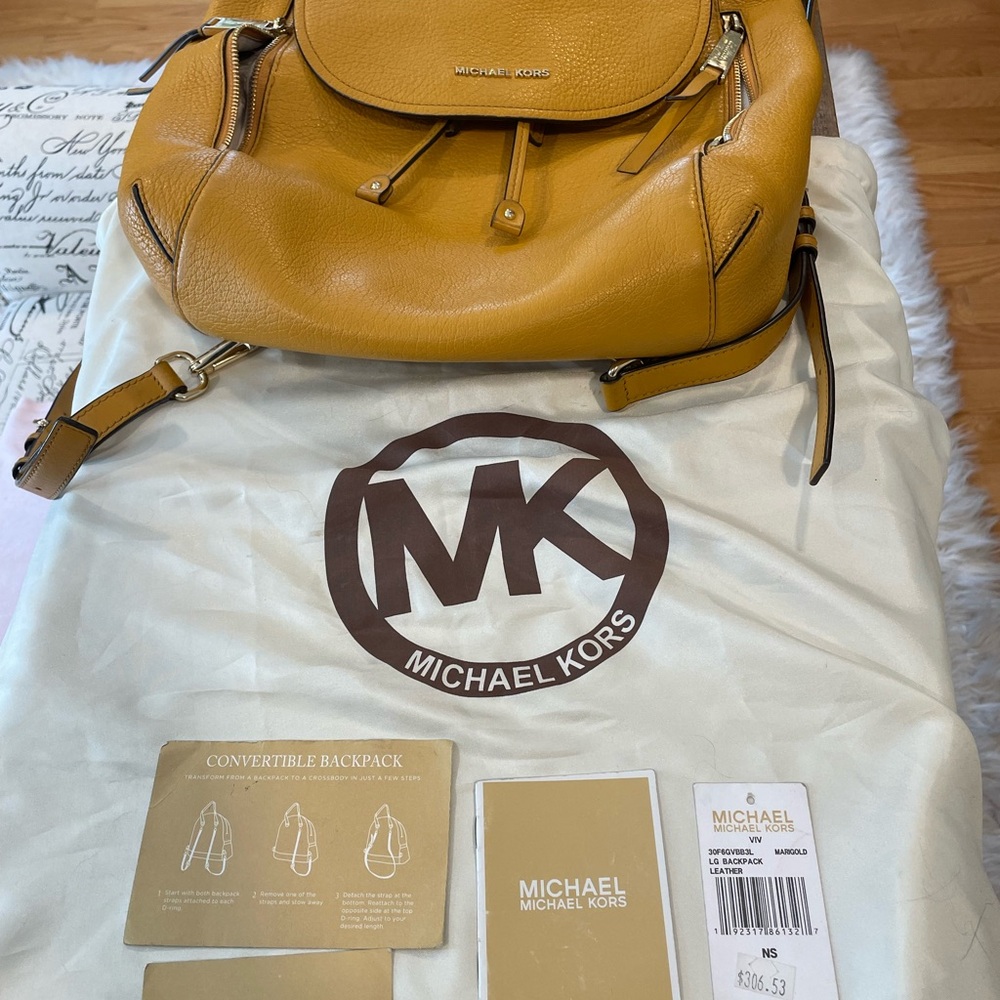 Michael Kors Mustard Yellow Leather Convertible Backpack